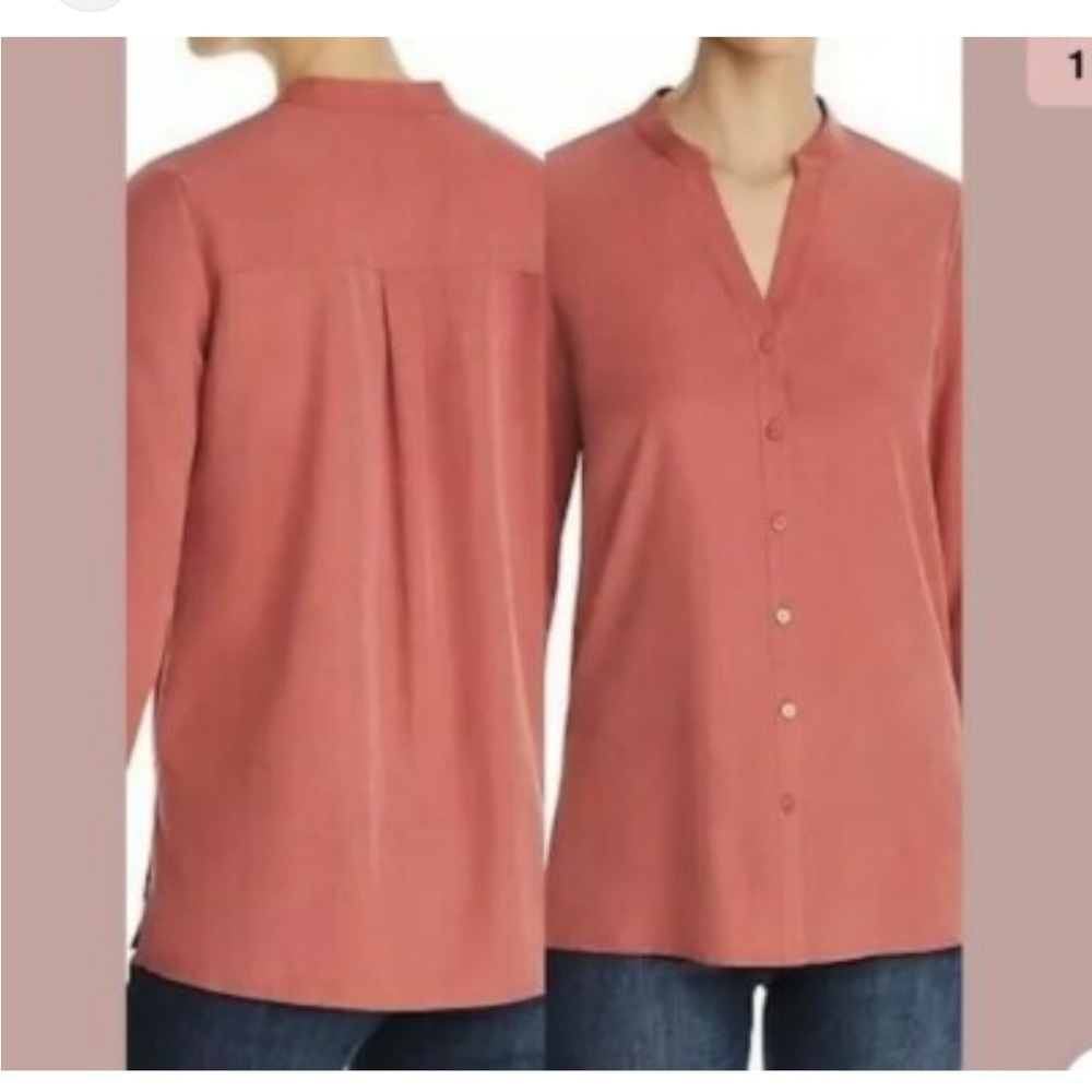 Eileen Fisher sandwashed Pink Button Down Shirt stand up collar chutney - Picture 2 of 12